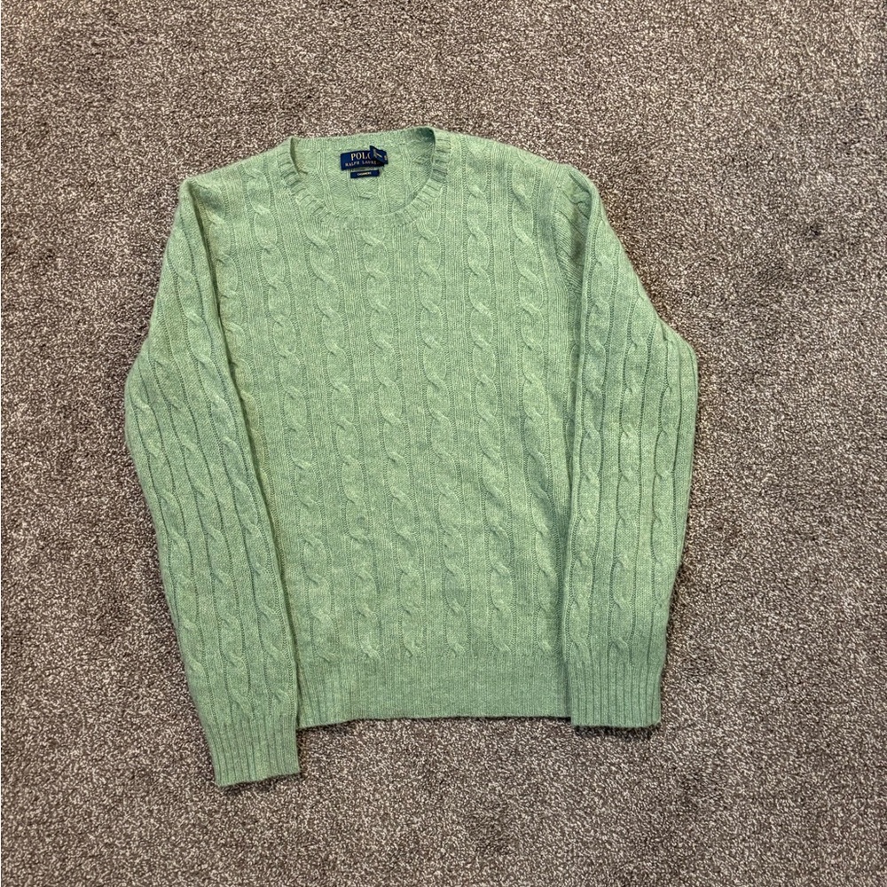 Men's Green Cable Knit Sweater (Cashmere)
